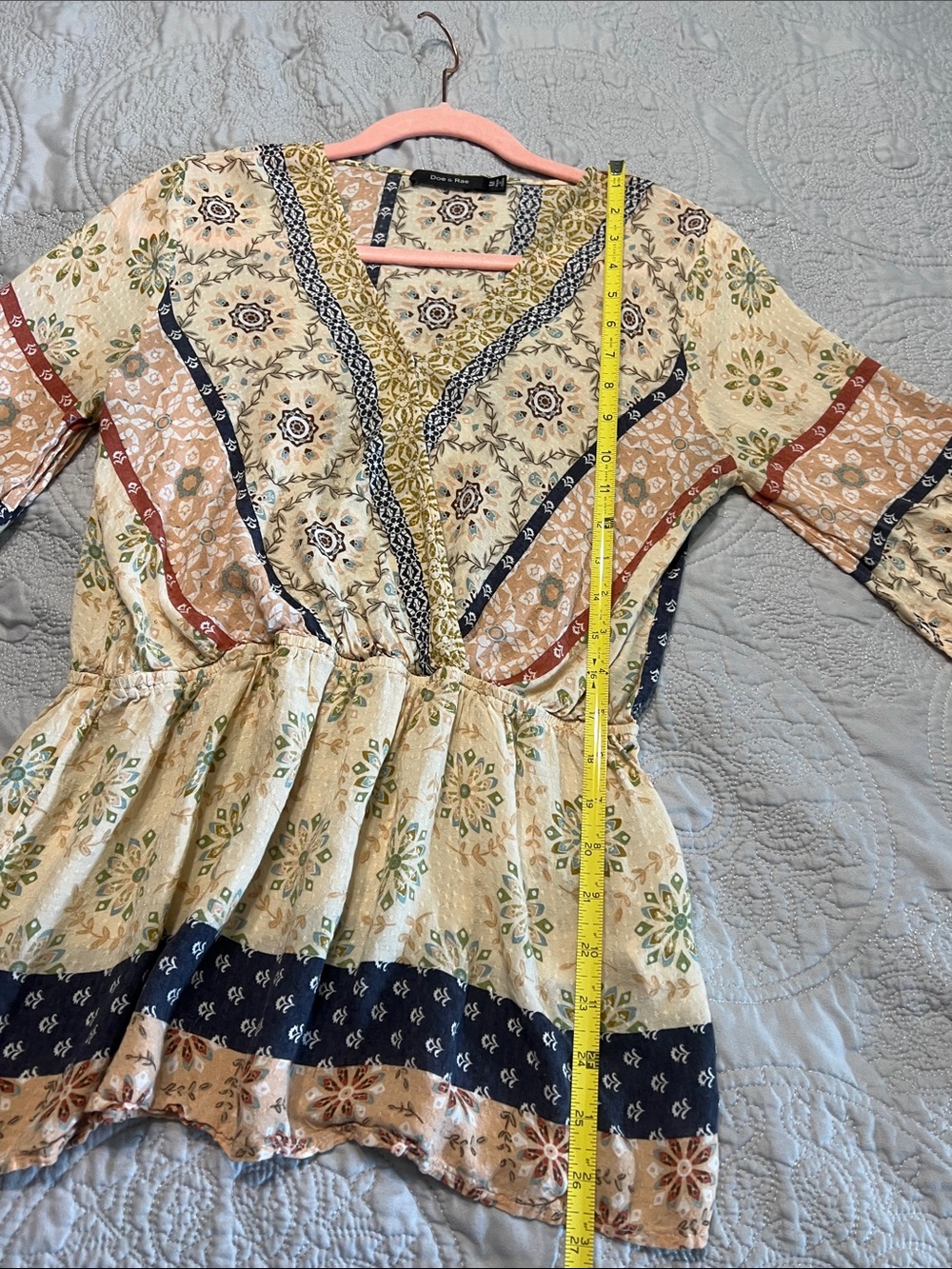 Doe & Rae Cream Multi-Pattern V-Neck Peplum Top - Picture 5 of 5